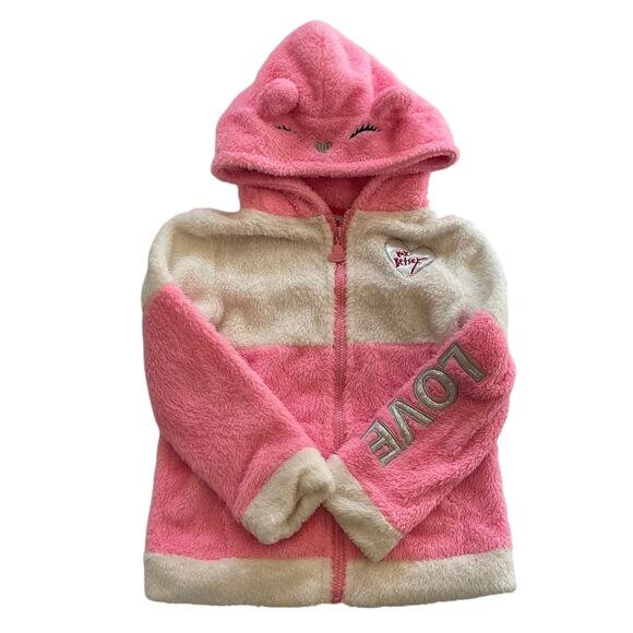 Betsey Johnson Girls Pink and White Fleece Zip Up Hoodie,  Size 7/8 - Picture 3 of 8